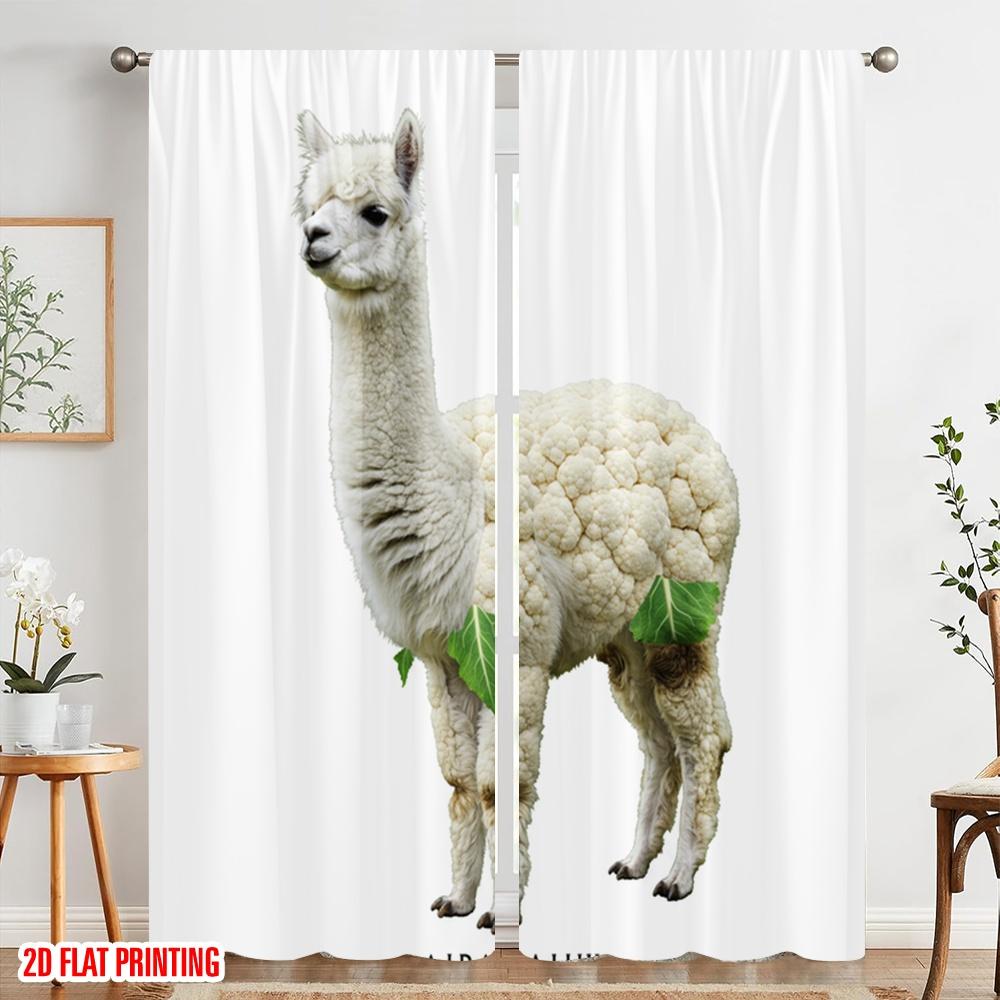 2 Stück 2D Flachdruck Vorhänge Alpaka Blumenkohl Gemüse Polyester Ohne Strom 0 Perfekt für Feiertagspartys Heimdeko
