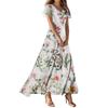 Damen Sommer Blumenmuster V-Ausschnitt Kurzarm Maxikleid Fließendes A-Linien Maxikleid Bohemian Urlaubs Strandkleid