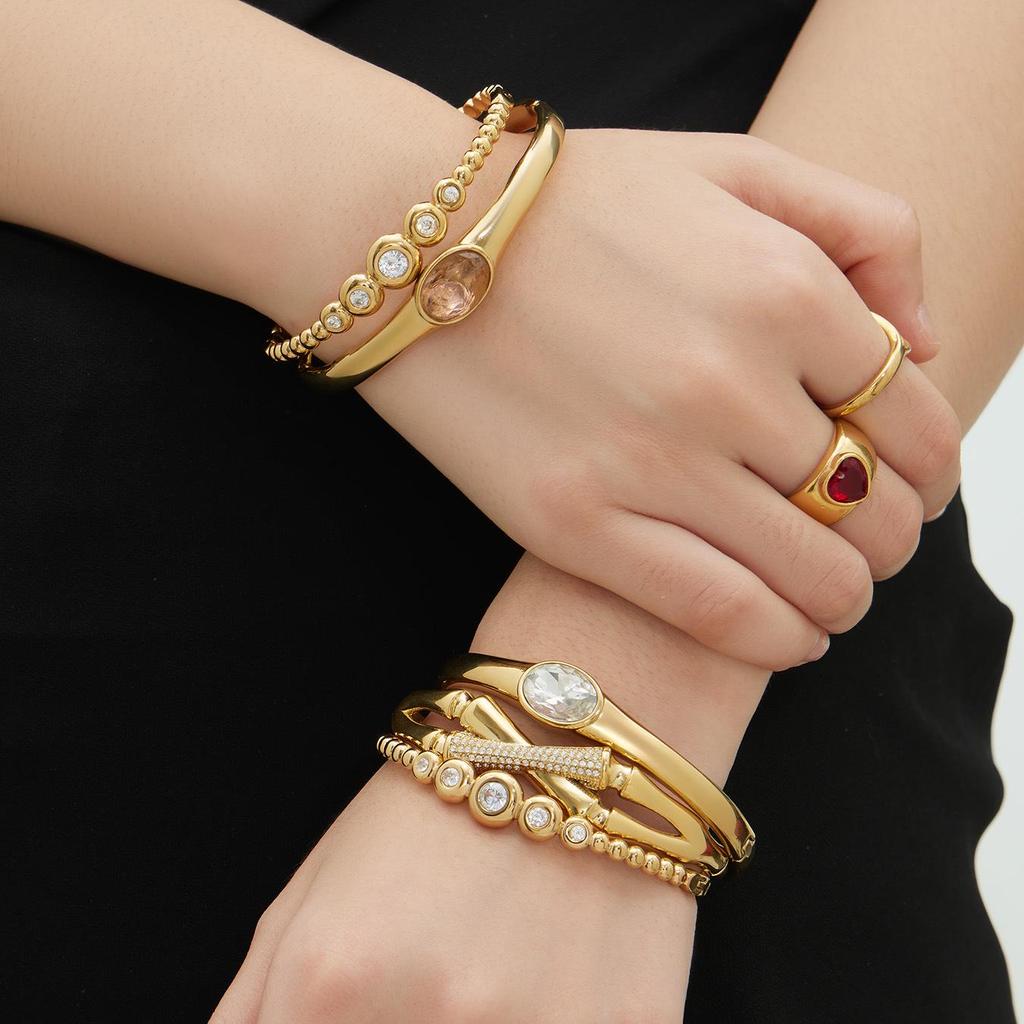 18K Gold-Plated Stainless Steel Zircon Clasp Bracelet - European & American Chic Women's Fashion