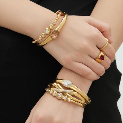 18K Gold-Plated Stainless Steel Zircon Clasp Bracelet - European & American Chic Women's Fashion