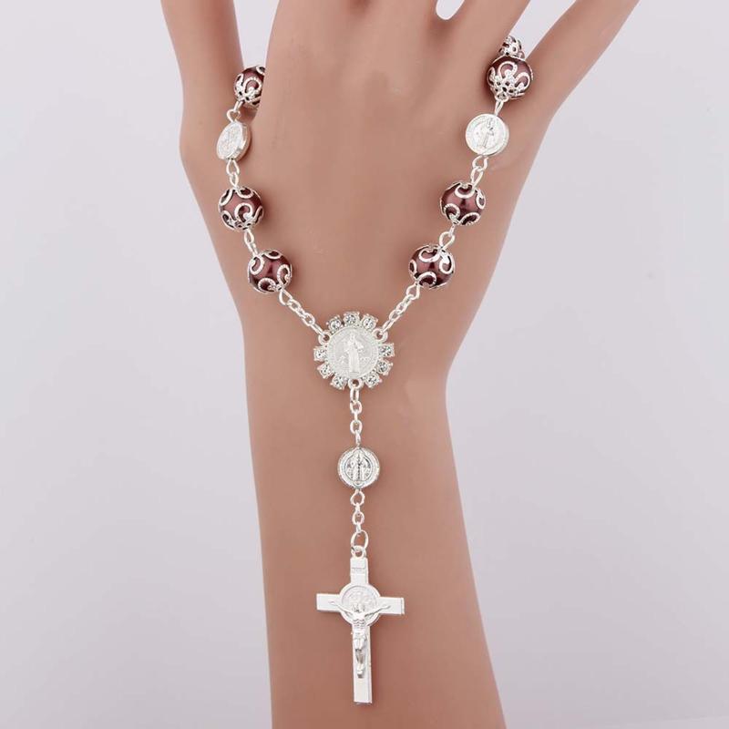 Catholic Finger Chain Small Rosary Finger Baptism Rosaries Faux Pearls Bracelet Suitable for Baptism Favors Christening