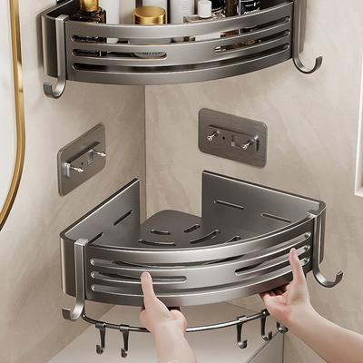 Badezimmerregale aus Aluminiumlegierung, stanzfrei, verdicktes Stativ, wandmontiertes Eckregal, Badezimmerzubehör, Dusch-Organizer