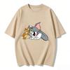 2026 New Tom Jerry Print Tshirt Casual Loose Couple Family Matching Outfits Short Sleeve Cotton Tee Summer Streetwear Tops Y2k