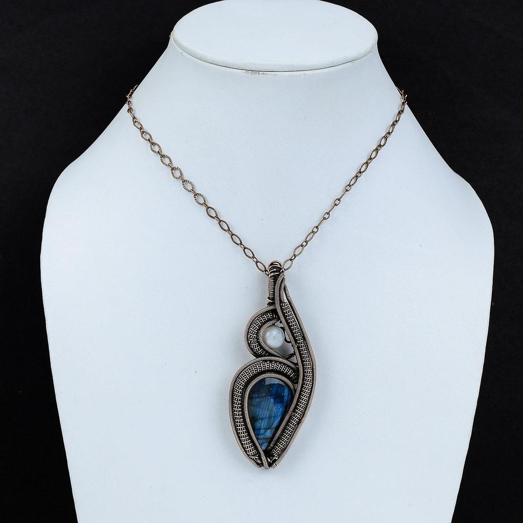 Labradorite Pendant Copper Wire Wrapped Pendant Rainbow Moonstone Pendant Labradorite Jewelry Handmade Pendant Gemstone Jewelry Wedding Gift
