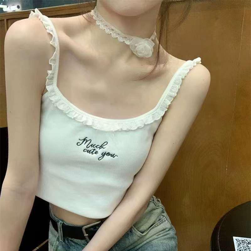 

Високоякісний бавовняний камзол із дофаміновим мереживом і латексною підкладкою для грудей – солодкий, стильний внутрішній або верхній одяг для жінок One Size білий