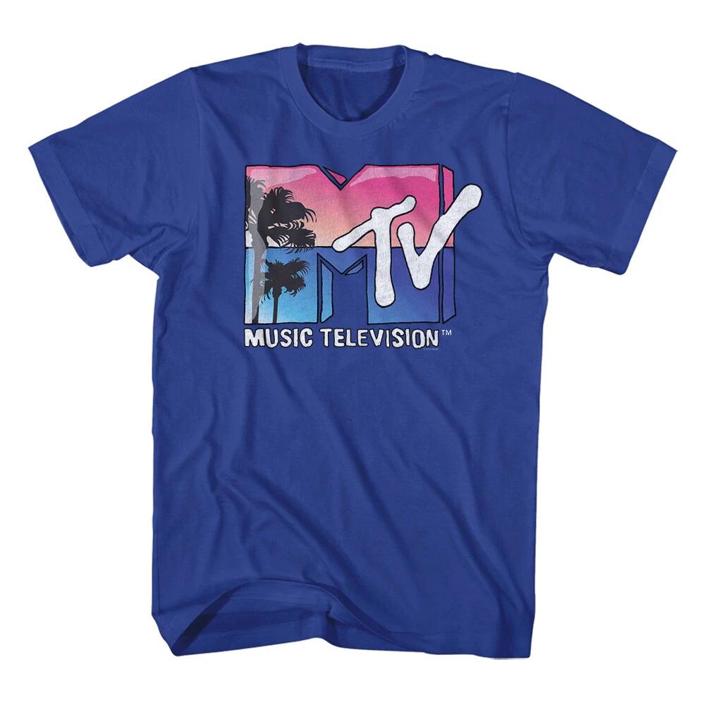 MTV Music Television Palm Tree Ocean Beach Sunset Logo Men s T Shirt L