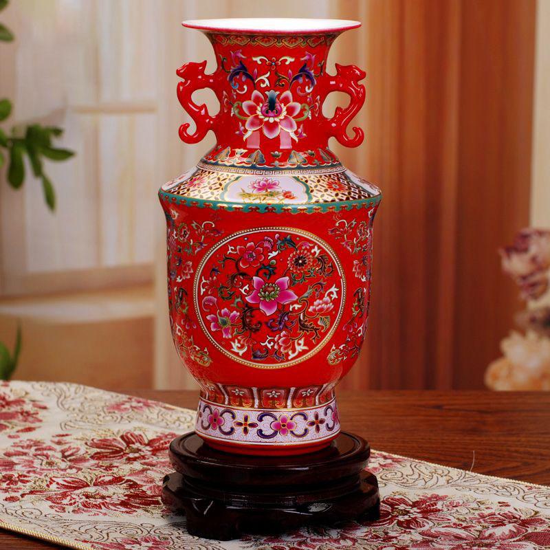 Jingdezhen Enamel Classical Ceramic Double Ear Vase Decoration Items Home Livingroom Accessories Office Desk Porcelain Ornaments