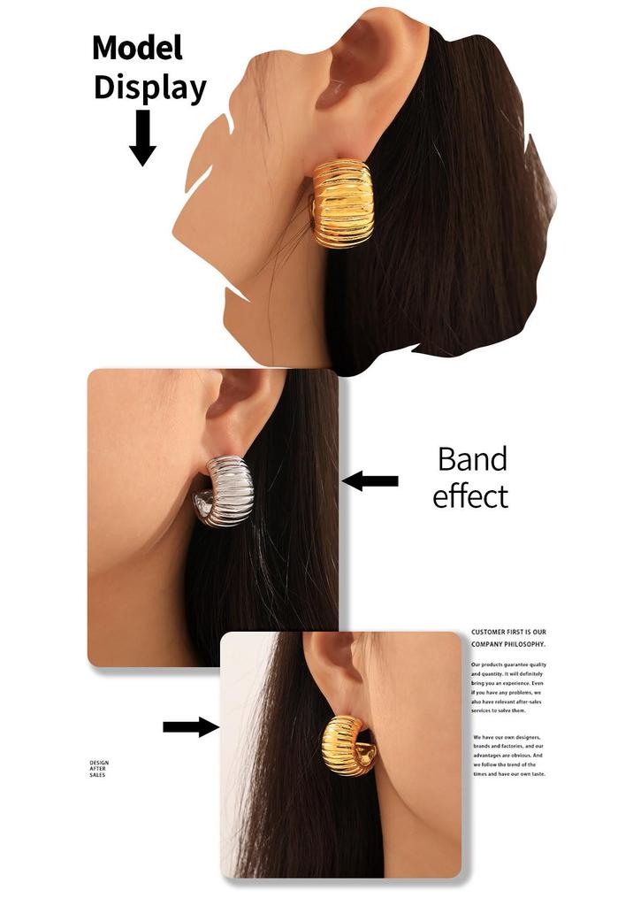 18K Gold-Plated Titanium Steel C-Shaped Stripe Earrings - Elegant, Lightweight, Non-Fading, Luxurious for Women