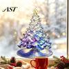 Self Adhesive Holiday Window Film Stained Glass Style Christmas Tree Static Cling, Gradient Starry Sky Indoor Outdoor Decorations Xmas Sticker,