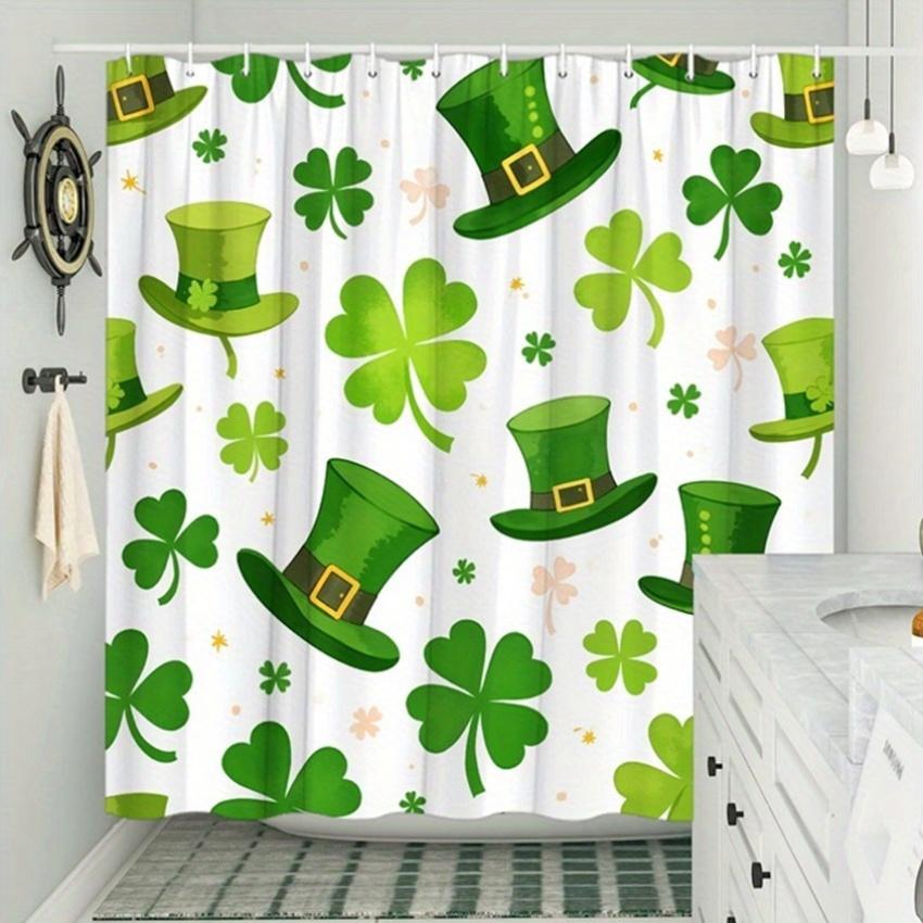 St. Patrick's Day Shower Curtain - Hats & Shamrocks, Woven Polyester, 12 Hooks, 70.8x70.8 Inches, Washable