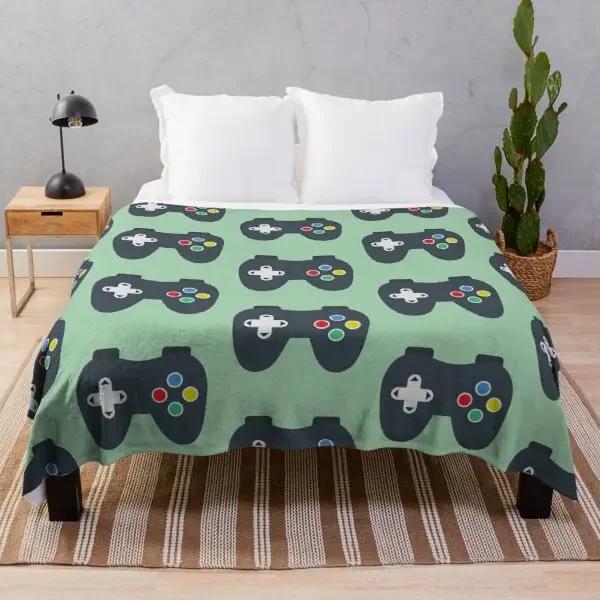 Gamer Fleece Throw Blanket For Bed Sofa Couch,Game Gamepad Flannel Fuzzy Blanket, Modern Game Controller Bed Blanket Room Decor