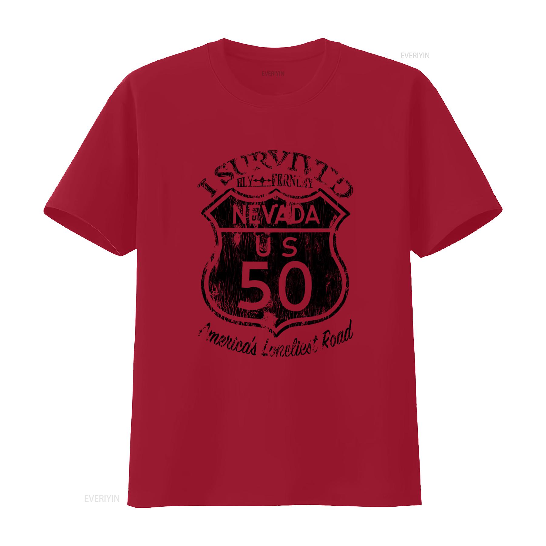 

I Survived Nevada US Highway 50 Americas Loneliest Road Trip T Shirt USA HWY vintage Washed graphic Comfortable streetwear S