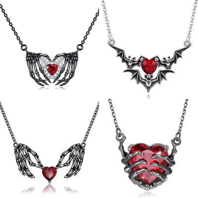 Collier Pendentif Griffe de Fantôme Amour Rouge Foncé Personnalité Style Punk Exagéré Design Mode Rétro pour Hommes et Femmes