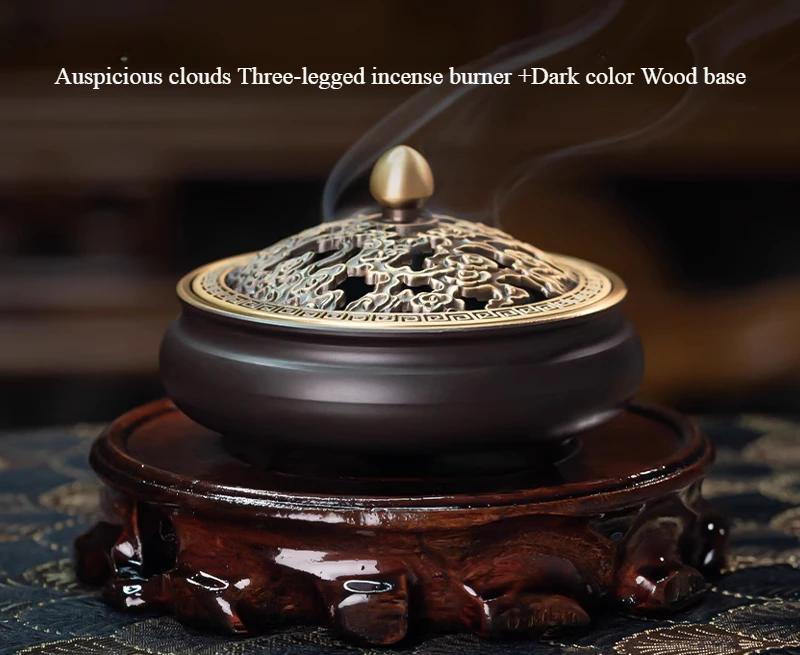 Copper Incense Burner Engrave Auspicious Clouds Pattern/Sandalwood Agarwood Incense Coil Burning Censer Tabletop Decoration