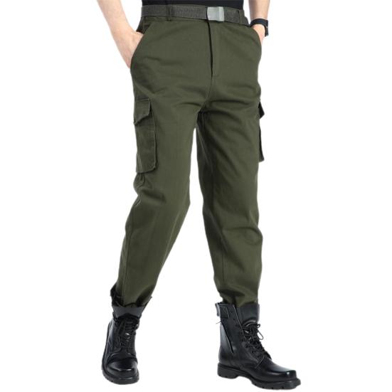 

Чоловічі штани-карго Одноколірні штани з вільними кишенями і застібкою-блискавкою на весну-літо осінь-зиму 2XL армія зелений колір