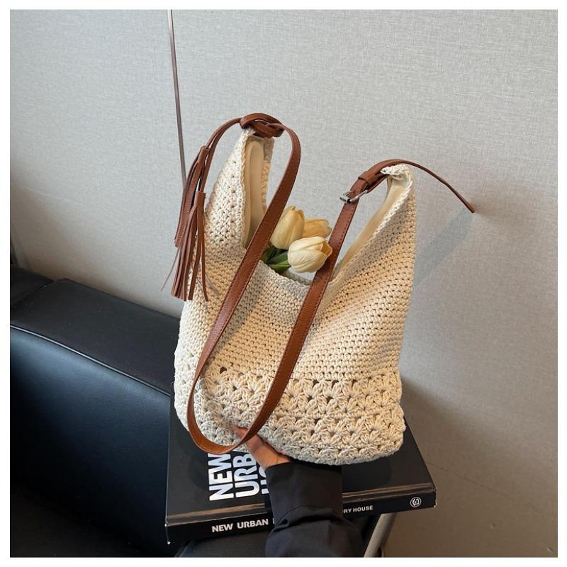 

Вязаная сумка большой вместимости женская летняя новая универсальная на плечо для покупок, высококлассная пляжная сумка для отдыха на море