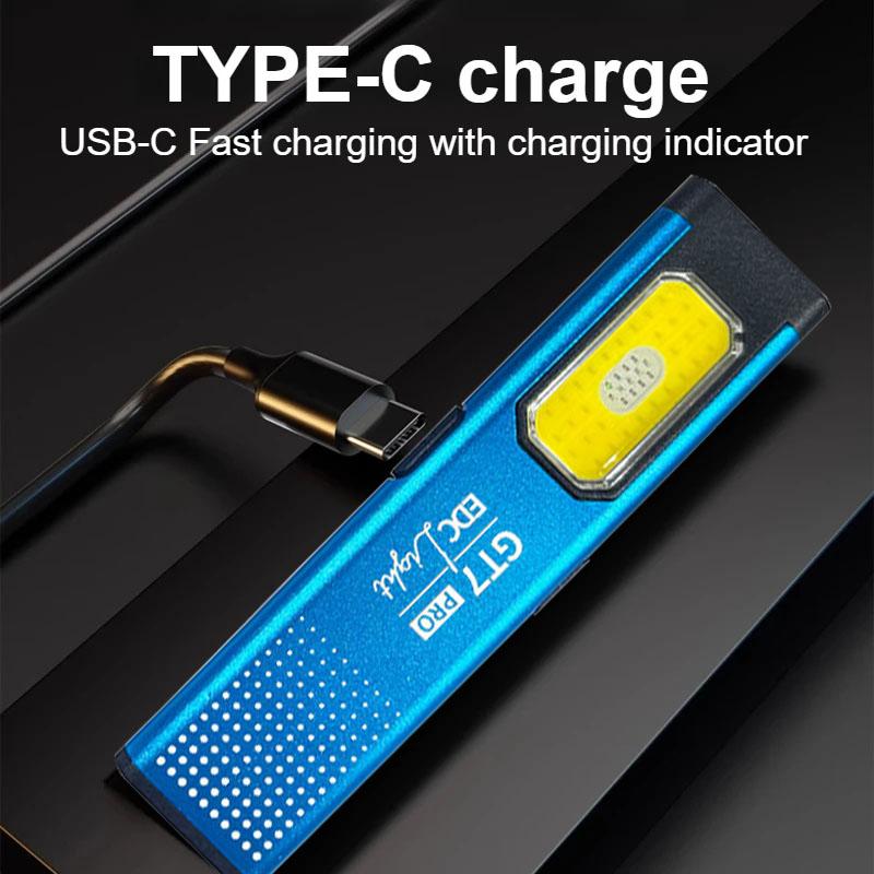 Kompakte Mehrfachmodus-Taschen-LED-Taschenlampe USB-C Wiederaufladbare Taschenlampe mit Rot-Blau-Stroboskop für Zuhause, Camping, Notfall, EDC & Reise