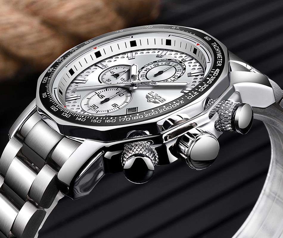 LIGE Men's Multi-function Waterproof Steel Watch with Calendar