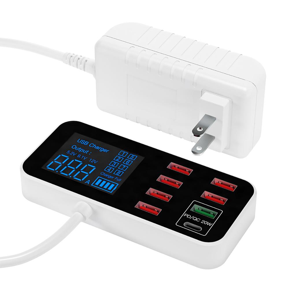 Multi 8 Port Type C USB Fast Charger Quick Charge QC 3.0 PD Charging Station 40W