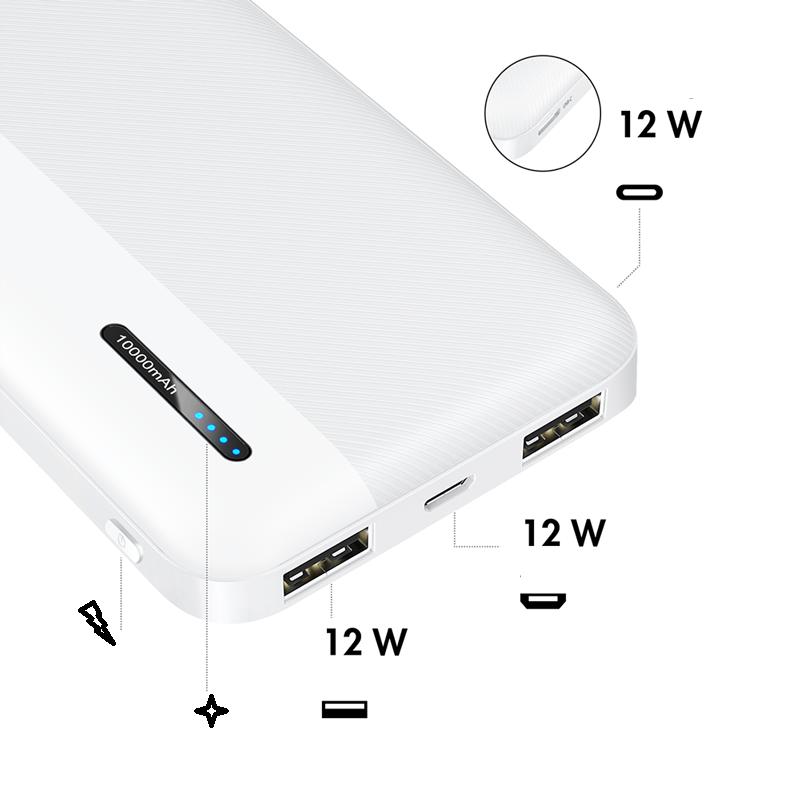 LogiLink Powerbank 10000 mAh White USB-C + 2x USB-A Fast Charging LED