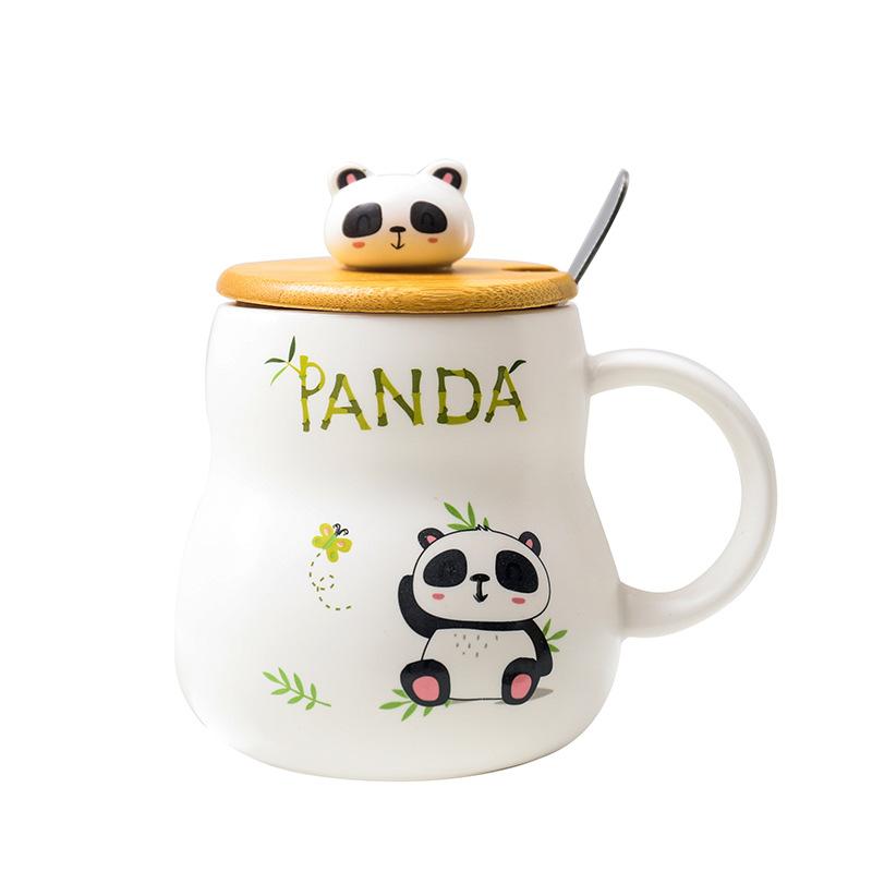 Roztomilý kreslený panda Keramický hrnek 400ml S víčkem a lžičkou Kávové hrnky Hrnky na mléčný čaj Snídaňový šálek Nápojové sklo Novinka Dárky