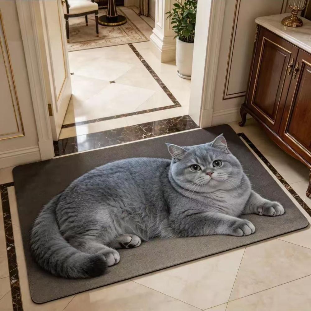 Absorbent Entryway Rug Cat Printed Home Floor Mat Cute Diatomite Door Mat Porch