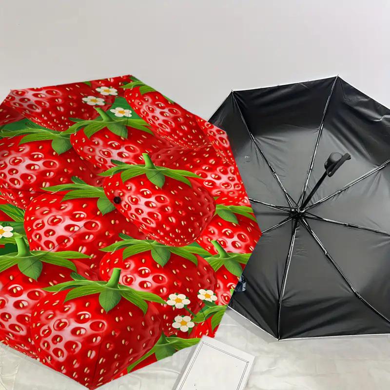 1PC Strawberry flowerUmbrella-8-Rib Reinforced, Automatic Open, Lightweight & Durable, Cute Fashion Accessory for Outdoor-P202