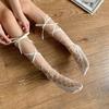 Mu Ruan Night Teaching Room White Strap Socks Women'S Cross Calf Socks Summer Thin Half Tube Jk Stockings Tide Black
