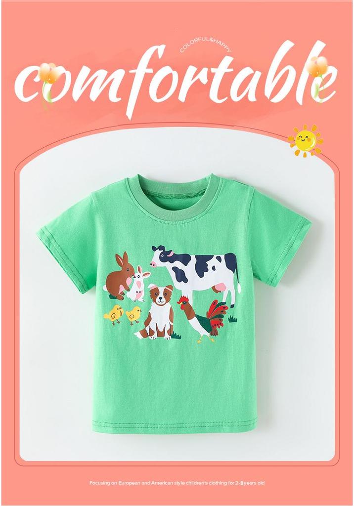 New Summer Girls' Animal Print Short-Sleeve T-shirt - European & American Fashion Round Neck Children's Top