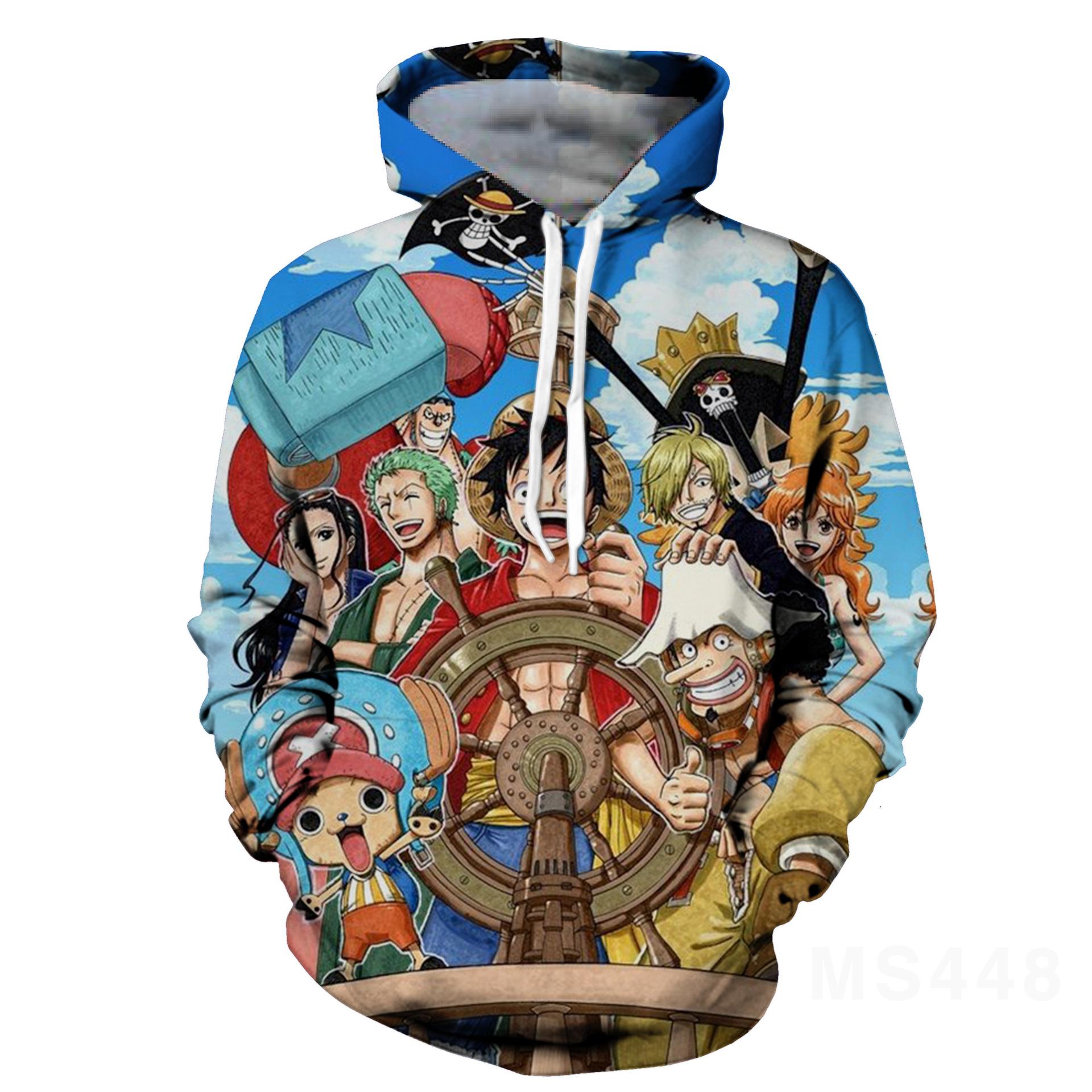 

Men Women Anime Hoodies New Streetwear Harajuku Casual ONE PIECE Cartoon Printed Hooded Pullover Sweatshirts XXS синий