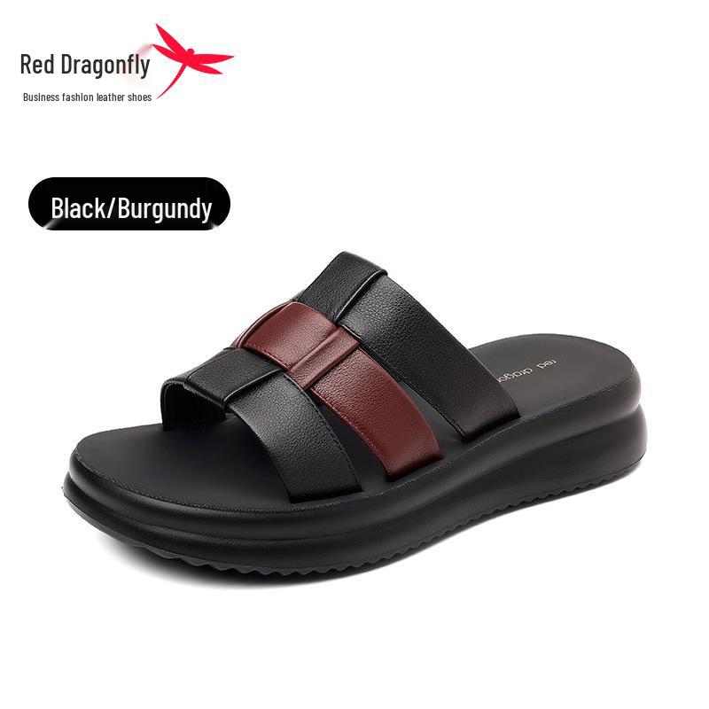 Red Dragonfly Women s Genuine Leather One-Strap Soft Sole Sandals - 2025 Summer Style 39 темно-винно-красный