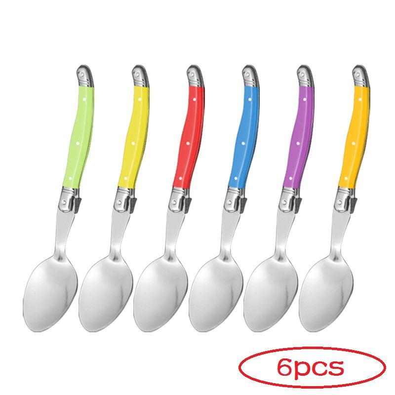 6pcs Laguiole Steak Forks Rainbow Dinner Fork Set Colorful Cutlery Table Fork Stainless Steel Bar Dinnerware Restaurant Home Kit
