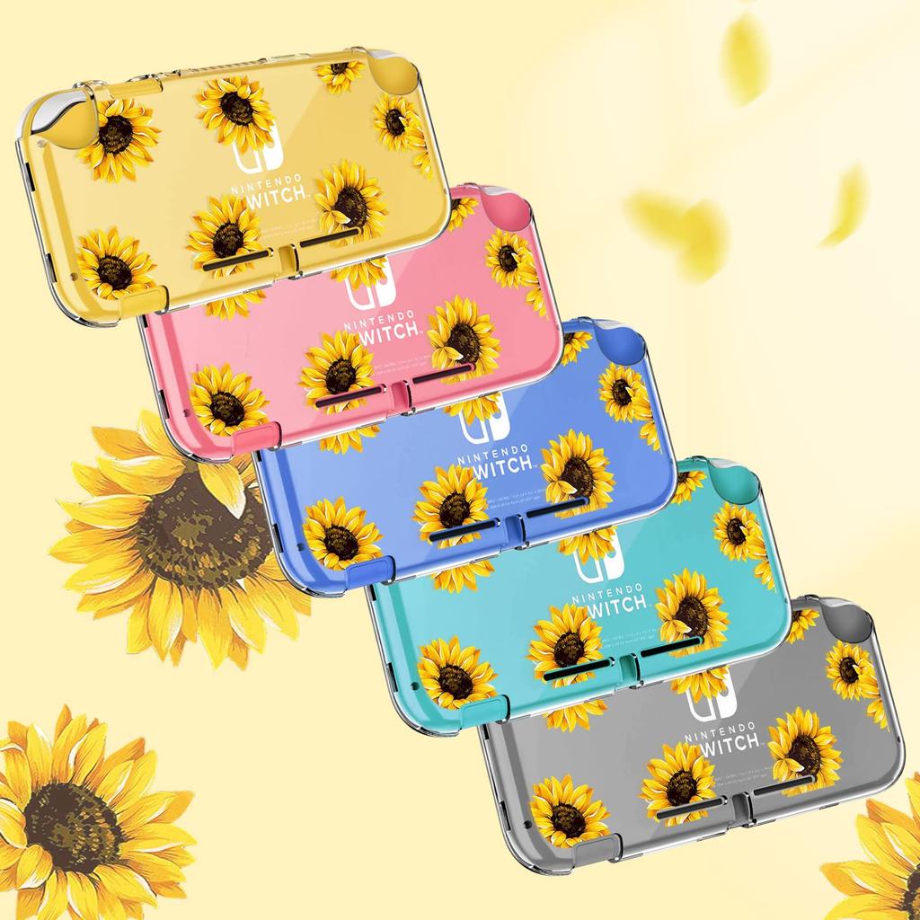 DLseego Switch Lite Transparente Removível PC Completo Fácil Bonito Estampa Girassol Design Capa, Cobertura, À Prova de Choque, Resistente a Arranhões, Proteção, Remoção,