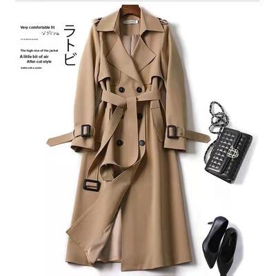 Gabardina Larga para Mujer Otoño Primavera Estilo Coreano Petite Estilo Británico Abrigo Vestido por Encima de la Rodilla Chaqueta