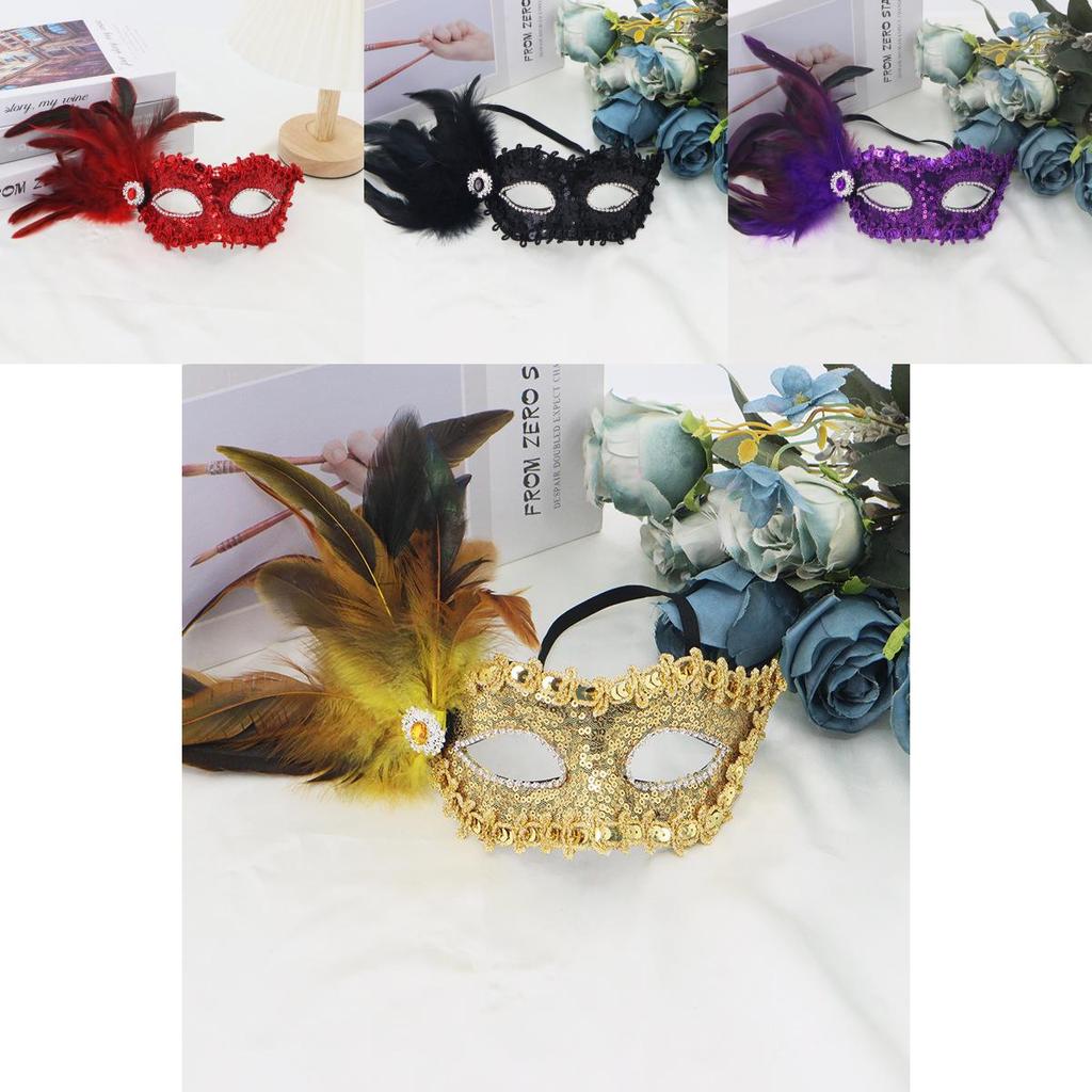 Halloween Female Costume Mask With Sequin Decor For Party And Night Event