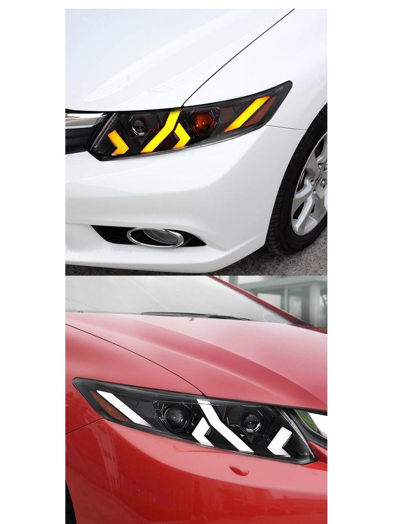 12-15 Gen 9 Civic Headlight Assembly with Lamborghini Style LED DRLs & Flowing Turn Signals
