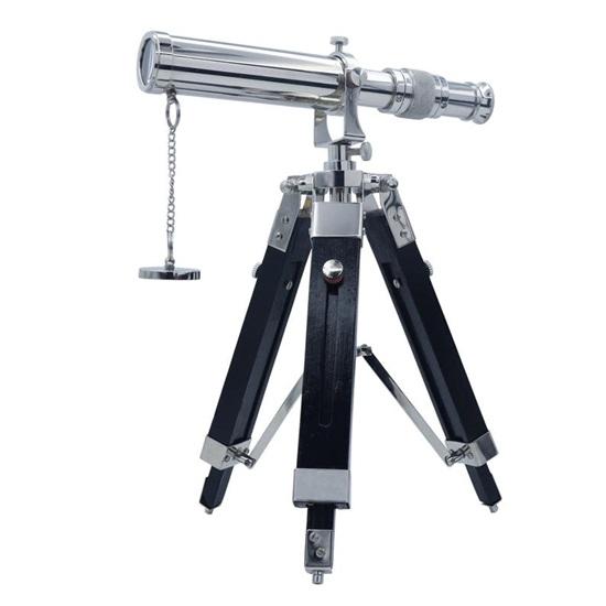 Chrome Telescope with Black Wooden Tripod Custom Gift for Anniversary, Retirement, Birthday