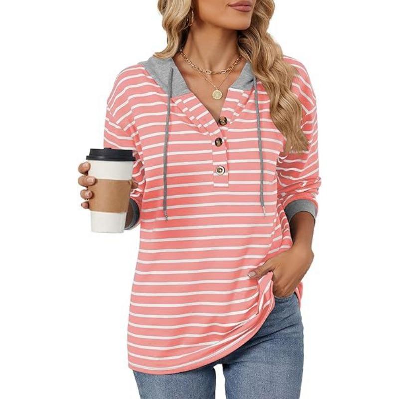 

YYFS Женская мода повседневные толстовки с капюшоном и длинным рукавом с принтом в полоску XXL оранжевый