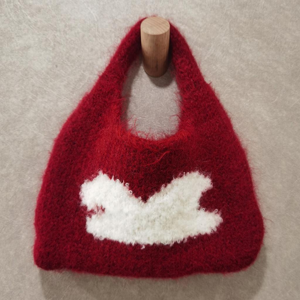 Plush knit bag, small bag, autumn/winter handheld, cute fluffy handbag, winter knit bag
