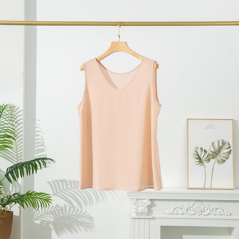 Summer Sand-Washed Double Crepe Silk V-Neck Vest - Women's Solid Casual Wear