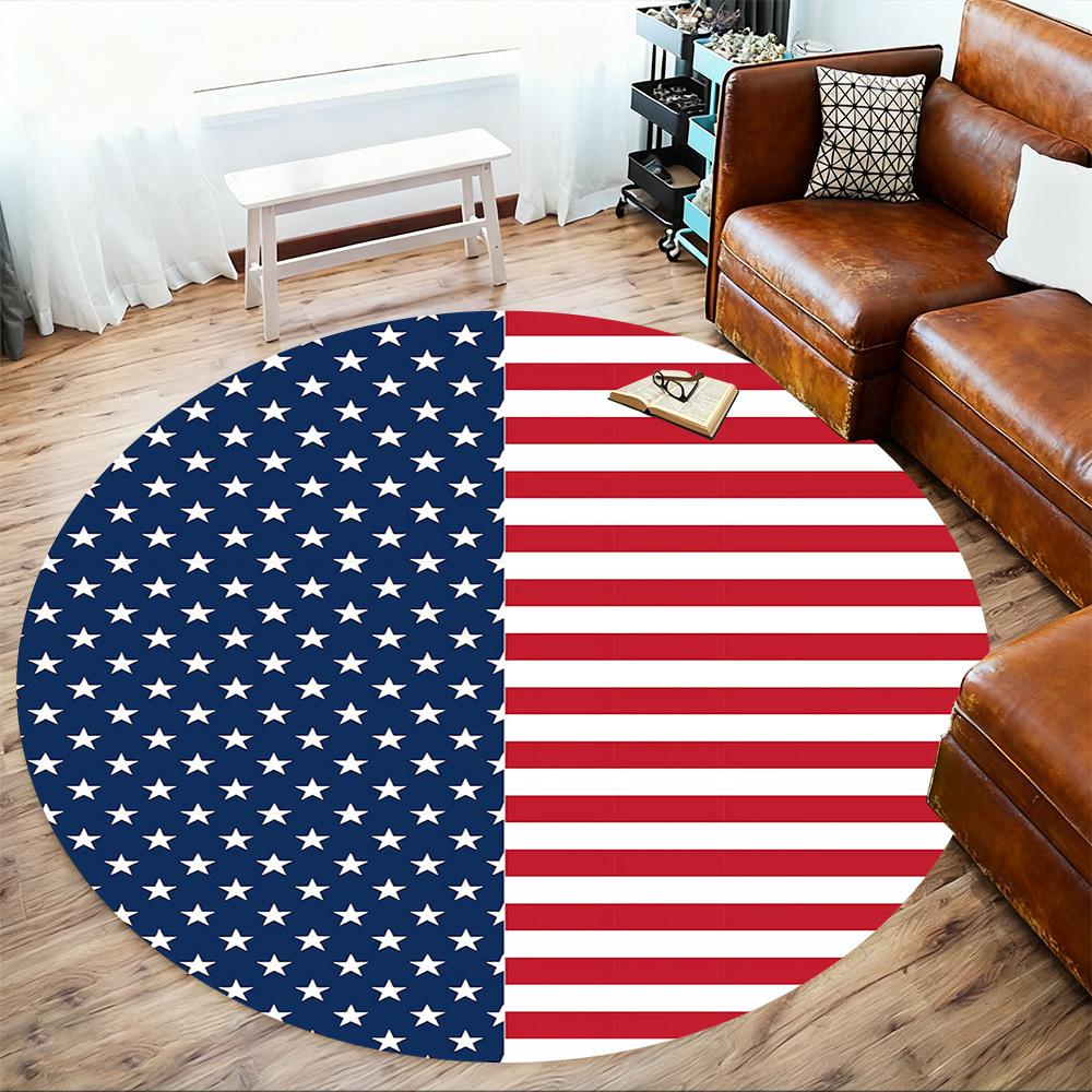 1pc American Flag Round Chair Mat Area Rug - Non-Slip, Floor Mat for Office, Bedroom, Home Decor Christmas Gift-1002367