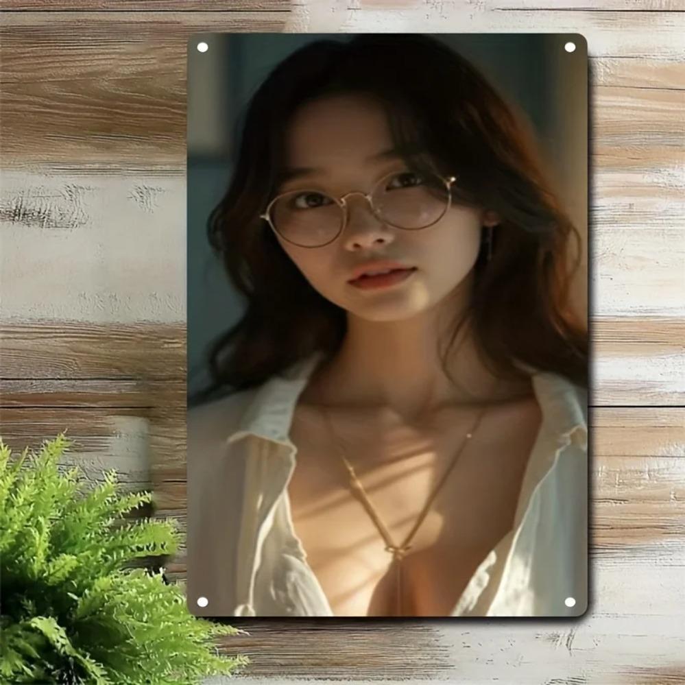 Markenname Metall-Wandkunst-Dekor, Elegantes Asiatisches Frauen Gesicht Minimalistische Wandkunst für Zuhause Café Bar Modernes Hausdekor Geschenk