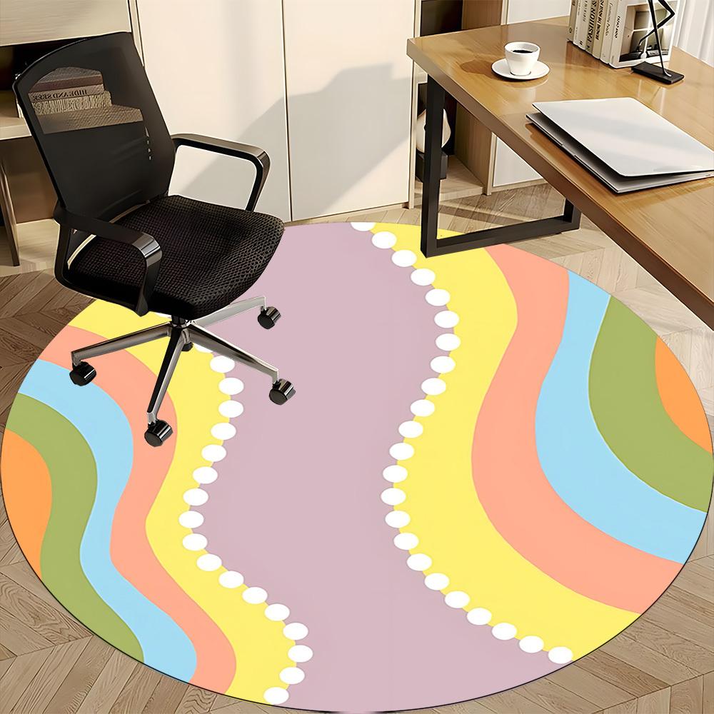 1pc Pastel Waves Office Round Area Rug, Indoor Mat Suitable For Office, Under Office Chairs Bedroom Living Room Home Decor, Room Deco 138