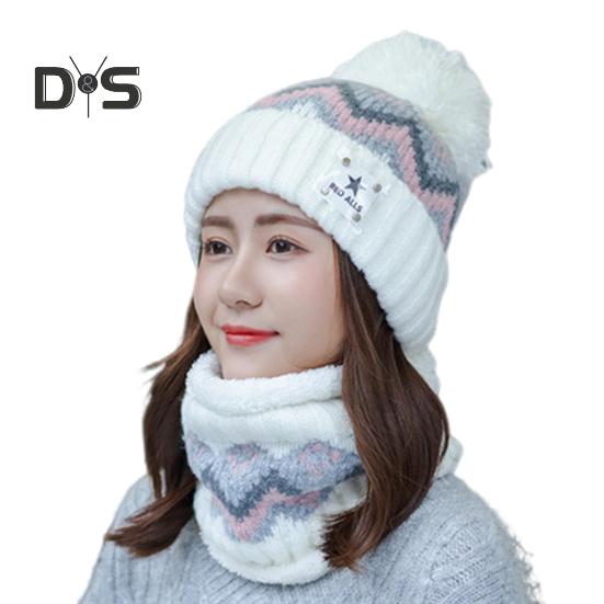 

2 шт./комплект, женская зимняя шапка и шарф, плюшевый декоративный мяч, контрастный цвет, толстая плюшевая линия, морозостойкая шапочка для катания на лыжах, катания на коньках, езды на велосипеде, шейный платок белый