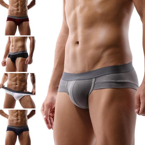 Men Boxer Underwear Low-rise Solid Color U-Convex Panties Soft Breathable Comfortable Slim Fit Elastic Underwear Daily Wear