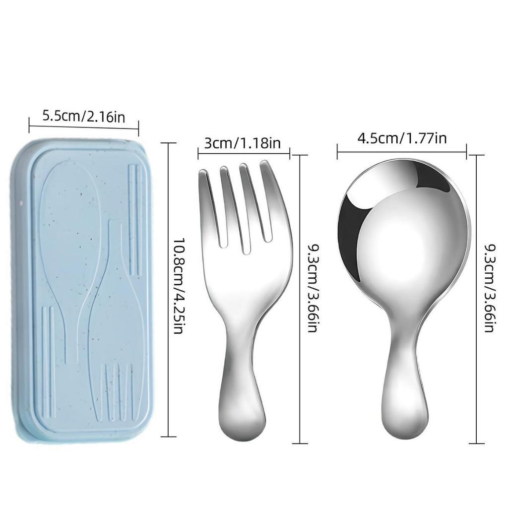 Löffel-Gabel-Set aus Edelstahl, tragbar, für Kinder, Reislöffel, Dessertlöffel, Obstgabel, Gabel mit kurzem Griff, Mini-Geschirr