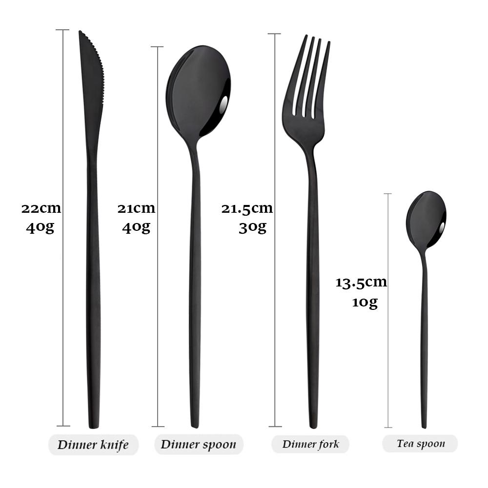 JANKNG Western 24pcs Dinnerware Set Stainless Steel Cutlery Set Black Knife Fork Spoon Silverware Set Flatware Set Tableware Set