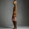 Women Suede High Neck Shift Dress Long Sleeve Loose Fit Mini Dress with Pocket