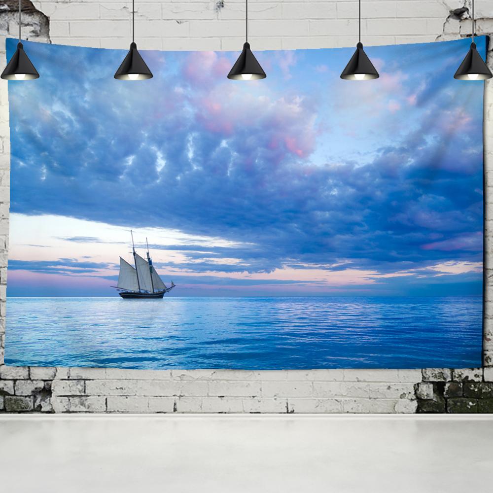 Blaue Wolken Cartoon Animation Wandteppich Himmel und Meer Hängende Tapisserie Psychedelisch Für Home Landschaft Schiff Wandtuch