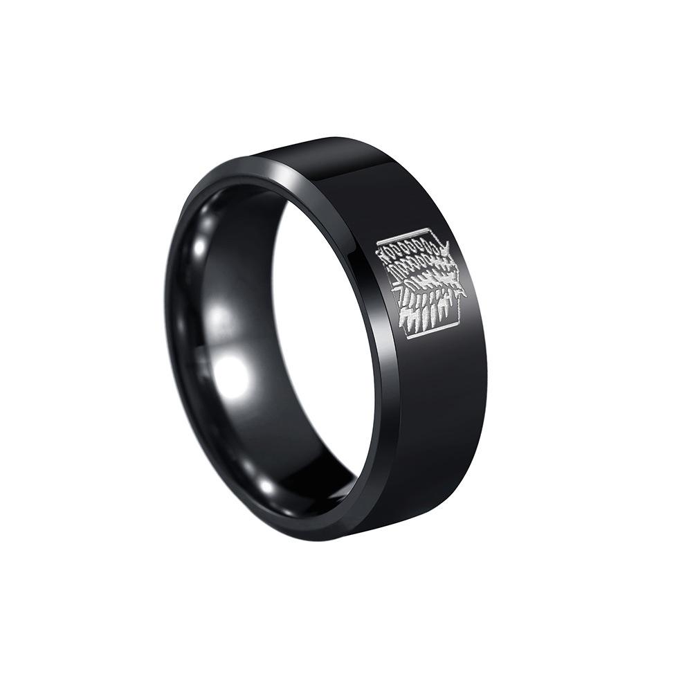 Simple Jewelry 8MM Bevel Edge Glossy Ring Laser Laser Wing of Freedom Ring